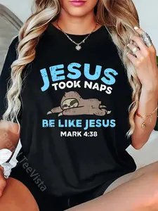 100% Cotton Jesus Took Naps Sloth Funny Bible Verse God Christian Gift T-Shirt