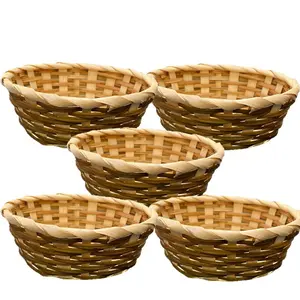 5Pack Round Gift Baskets, Small Bamboo Easter Basket Natural Bamboo Woven Fruit Basket, Small Wicker Bread Roll Serving Basket, Food Storage Bin Handmade Baskets For Kitchen Restaurant Centerpiece Christmas