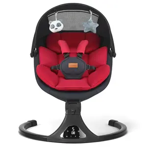 Iron-Frame Baby Swing Chair for Newborns (Max 20 lbs, Red) - Portable Baby Bouncer with Bluetooth, 5 Speed Motions, 12 Soothing Melodies, Remote Control