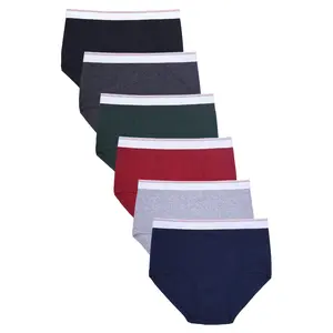 6 Pack Men's Briefs 100% Cotton Tag-Free Elastic Waist Moisture Wicking Tagless Assorted Multi-Color Woven Relaxed Fit Plain Underwear Menswear