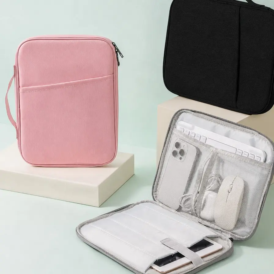 11-13 Inch Waterproof leather Tablet Sleeve Carrying Case with Handle, Padded Protective Travel Bag for iPad Samsung Tablet PC Case, Puffy Tablet Sleeve, Tablet Accessories