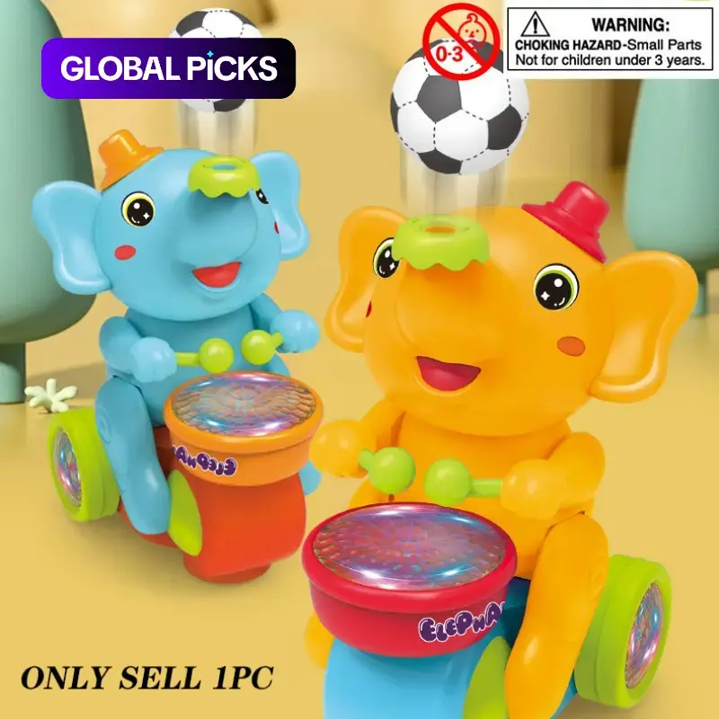 Electric Elephant Toy with Music & Light-Up, 1 Box Cute Tricycle Riding Elephant with Ball-Blowing & Drumming Features, Birthday Gift for Boys & Girls #GLOBAL PICKS