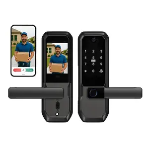 6-in-1 Smart Lock with Camera & Video Doorbell,  Handle Deadbolt Lock, Anti-Peek PIN, Tuya App Remote Access, Rechargeable Keyless Entry Fingerprint Electronic Door Lock for Front Door, Apartments and Luxury Condos