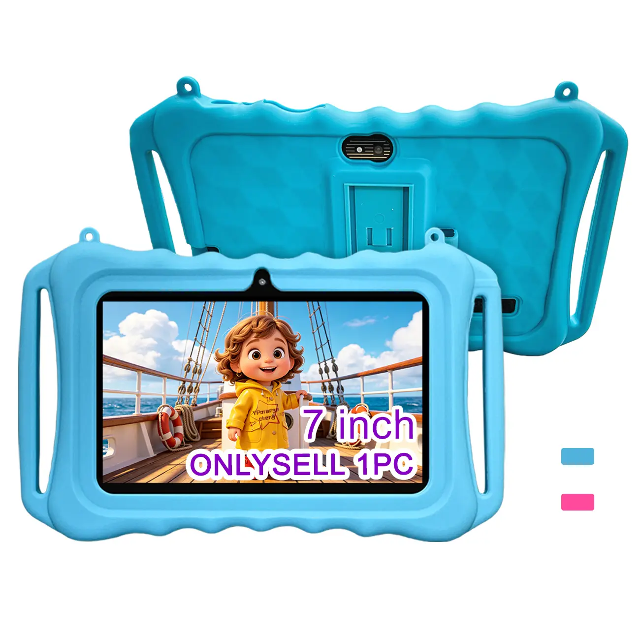 [Back to School] 7-inch Android 12 Kids Tablet with 1024x600 IPS HD Screen, 2GB+32GB, Parental Control, 3000mAh Batteries, Dual 2.4G/5G WiFi, High Definition Dual 0.3MP+2MP Cameras, USB Type C, Animated Video Playback, 1 Unit (No Adapter) – Holiday Gifts