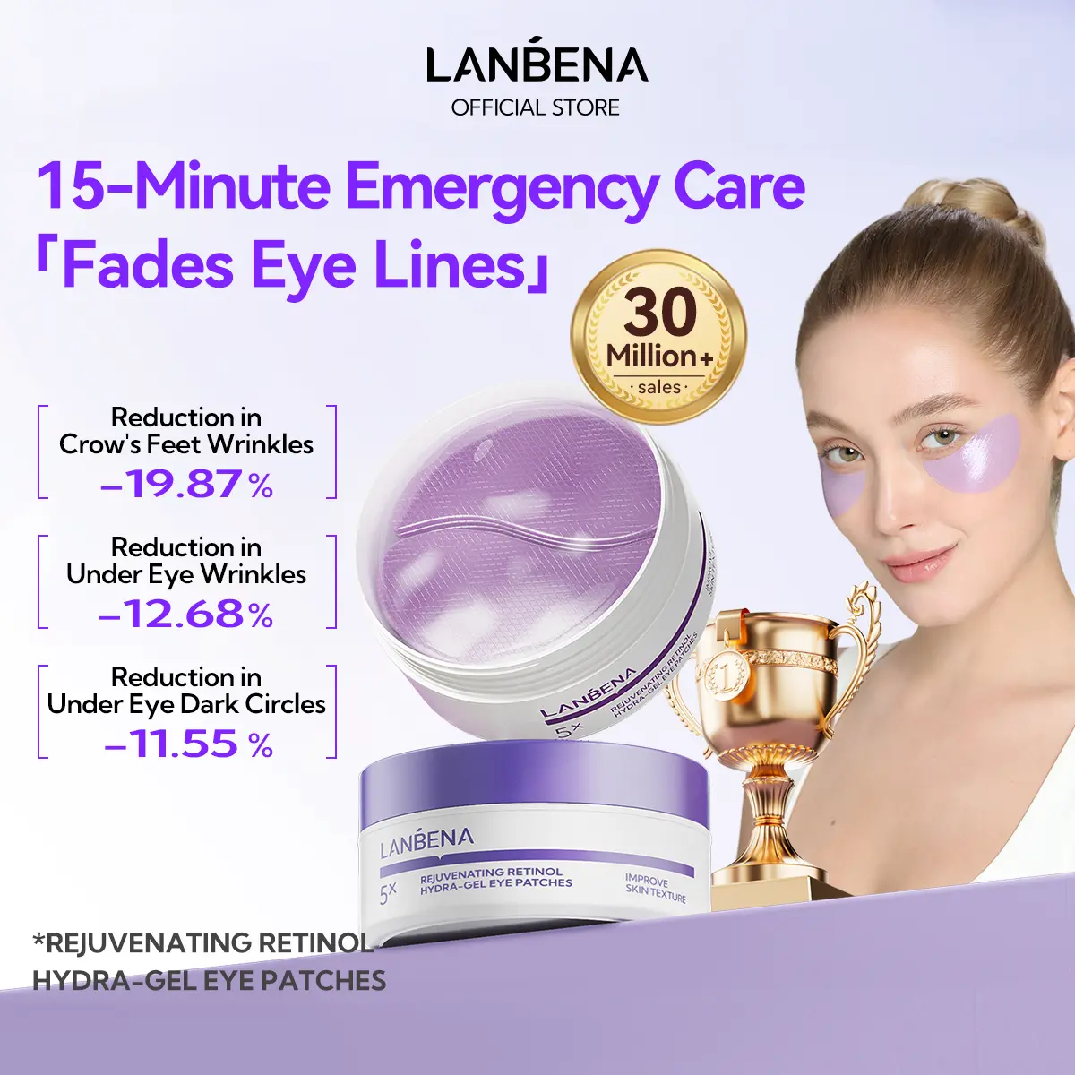 LANBENA Retinol Eye Patches 30 Pairs Reduce Fine Lines Brighten Eye Area Firming Skin Faded Patches 5X Lightens Bags Promotes Collagen - Eyepatches