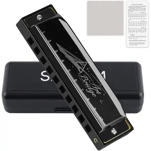 Blues Harmonica for Adults Beginner,Professional Musicians, Students,Harmonicas key of C 10 Holes 20 ,Diatonic Harmonica with Case,As a  (Black, 10 holes blues primary)