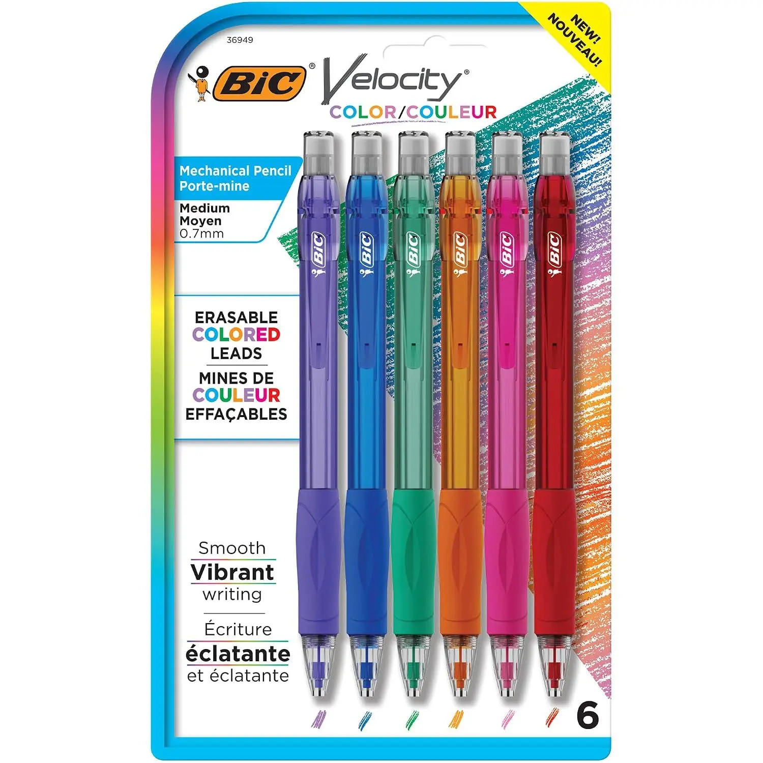 BIC Velocity Colored Lead Mechanical Pencils, Medium Point, 0.7 mm, 6-Count | Assorted Barrel Colors, School Supplies for Color-Coding Notes and Drawings, Smooth Writing and Smudge-Free