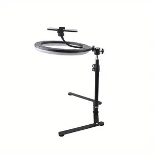 Mobile phone shooting stand - desktop overhead light - LED light - swivel arm, USB charging, adjustable brightness, stable base, suitable for recording, live streaming, self-portrait, product photography - LED circular light