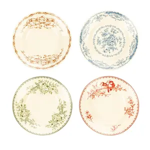 MONAZONE Dinner Plates, Ceramic Plates Set of 4, Round Plates Set, Floral Dessert Plate, Porcelain, Dishwasher Safe