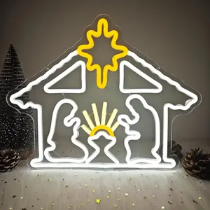 Christmas Neon Sign Lighted Nativity Scene Christmas Led Sign Light Up Nativit Scene Indoor Jesus Lights Nativity Window Lights Led christmas Window Decorations