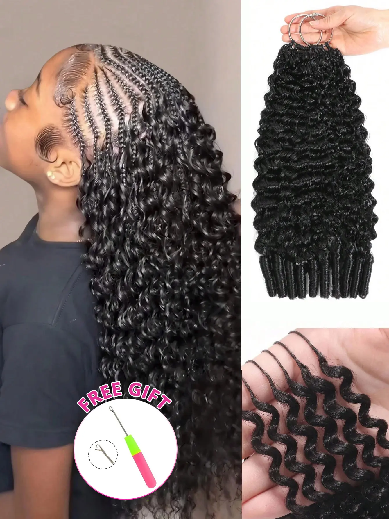 Premium Human Hair Burmese Curly Feather Extensions, Knotless Braiding Hair for Invisible Crochet Braids, Pre-Separated Bulk with Middle String, 50g/Pack, 4-6 Packs Recommended for Full Head Look, Invisible For Braiding, Knotless Burmese Curly, Hair Exten