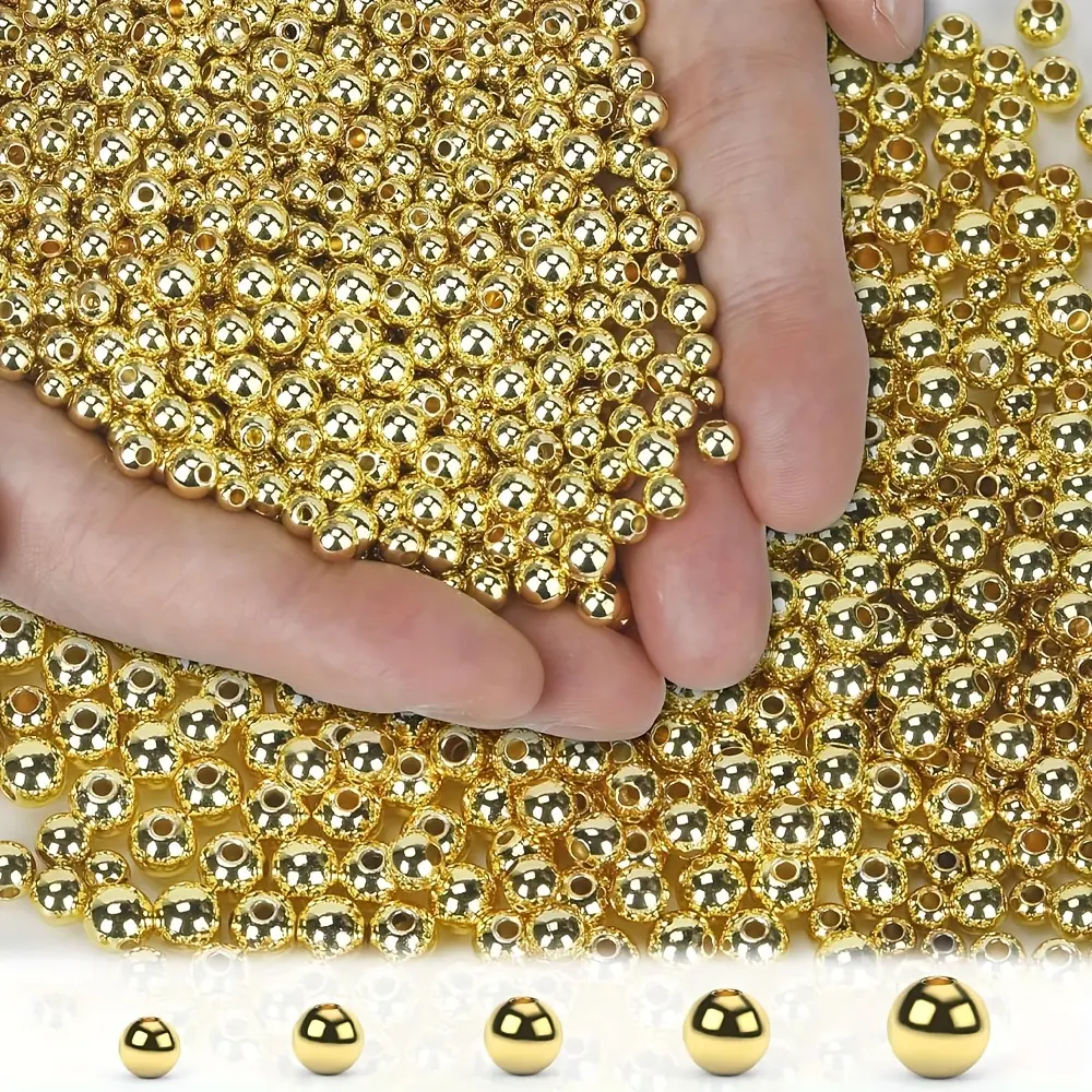 200pcs Golden & Silvery Plated Aluminum Alloy Smooth Seamless Spherical Spacer Beads, Durable Fade-Resistant Loose Pieces for DIY Jewelry Making, Necklaces, Bracelets & Jewelry Craft