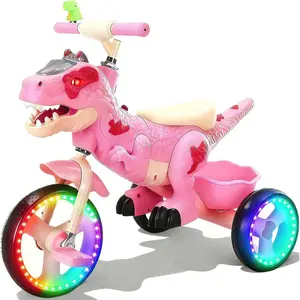 Dinosaur Tricycle for Toddlers, Kids Trike with Music, LED,  for Rider, Big Wheel, Storage Basket, Horn, Toddler Bike for Boy, Dinosaur Toys for Kids 3-4 4-7
