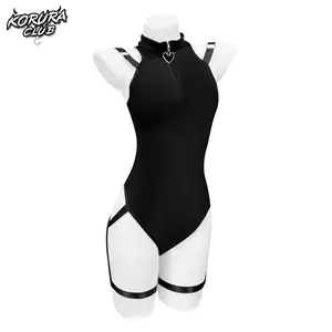 KORURACLUB Lady's Samurai Cosplay Bodysuit for Women - 1-Piece Anime Outfit with Zipper, White Accents, Women's Clothes & Accessories (KO124, Black) summerwins,summerwins