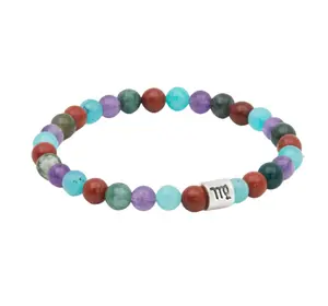 Virgo Zodiac Elastic Bracelet - 6mm Beads Amazonite, Moss Agate, Red Jasper, Amethyst