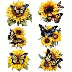 Sunflower & Butterfly Pattern Decorative Iron-on Heat Transfer Decals, 6 Counts/set DIY Crafts Washable Vinyl Patches for Clothing, Bags & Hats