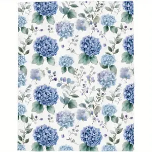 Cozy Blue Hydrangea Floral Flannel Throw Blanket - Soft Warm Lightweight for Bed Sofa Camping - All-Season Comfort Single-Sided Print Easy Care Perfect Gift for Mother's Day Ramadan - 280GSM Flannel Fabric Decorative Throw