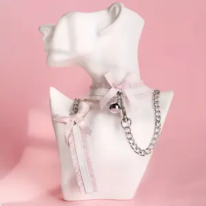 Leather Choker Bell Lace Bow Choker O-Ring Choker and Matching Leash Set Unisex Adjustable Design Punk Style Couple Necklace Gift-Boxed Suitable for Gifting and Special Occasions gifts for girlfriend Jewellery Accessories gifts for women