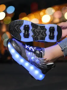 Girls' Fashion Breathable Mesh Four-Wheel Roller Skates with LED Lights, Rechargeable Battery, Outdoor Sports, Ice Skating, Ideal Gift