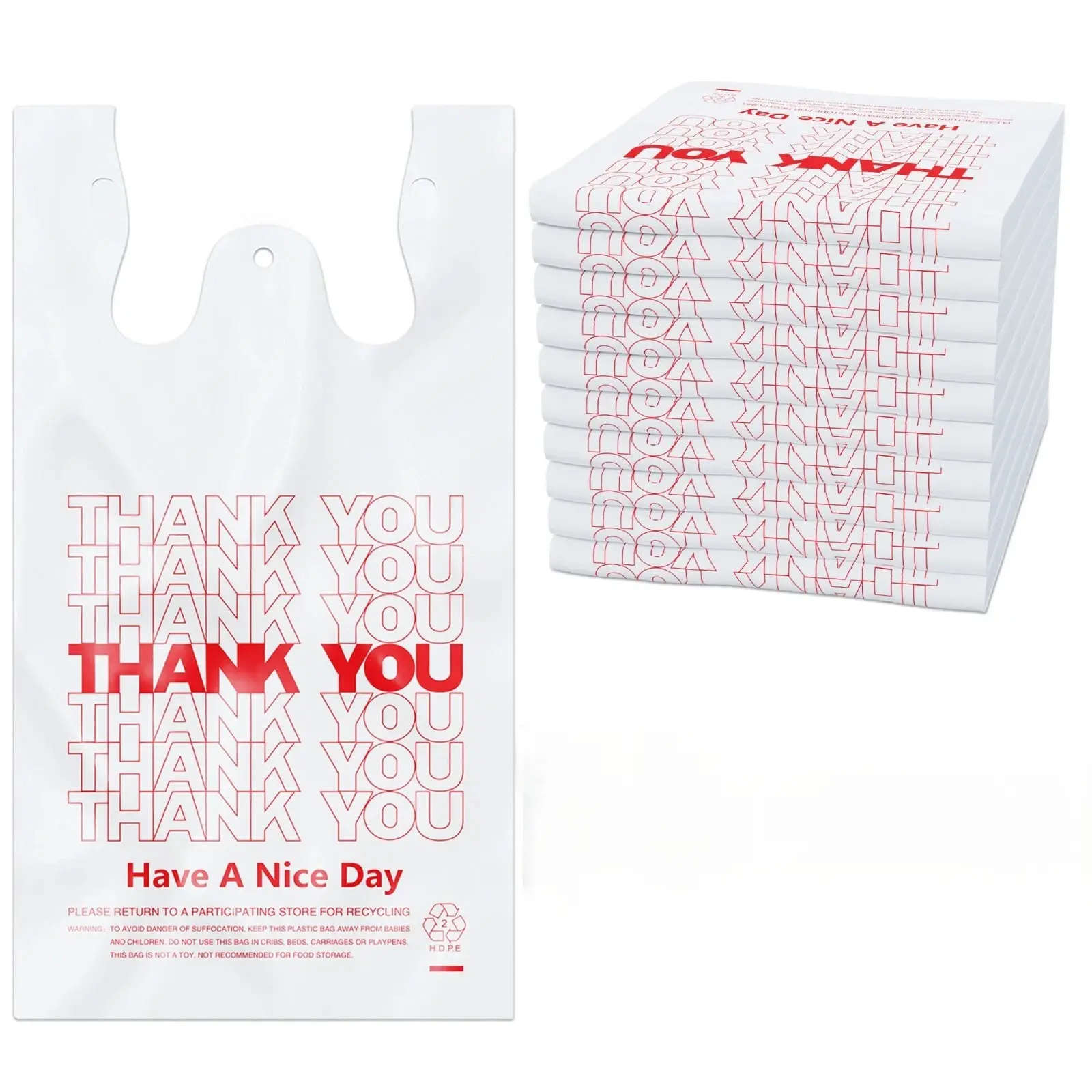 Thank You T Shirt Plastic White Bags Heavy Duty 1/6 Barrel 15 Microns  11.5 X 6.5 X 22 in - Shopping Bags
