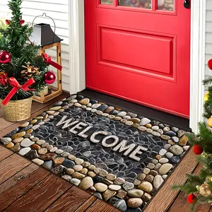 Distinctive Design Doormat, Colorful Stone Mosaic "WELCOME" Pattern Door Mat with Non-Slip, Easy-To-Clean Features, Suitable for Indoor, Outdoor Entrances and Kitchens, Distinctive Design Doormats