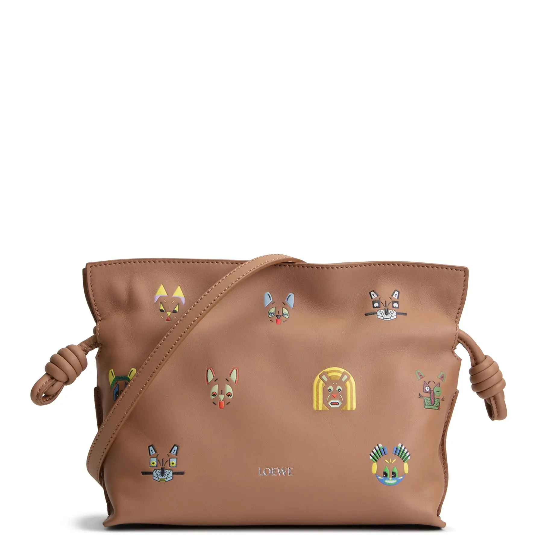 Pre-owned Loewe Nappa Calfskin Leather with 3D Effect Cats Print Crossbody Bags Cats Mini Flamenco