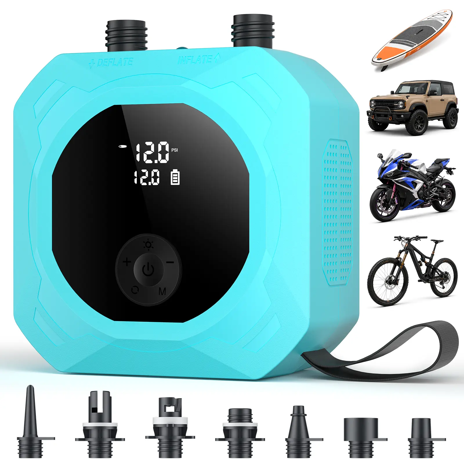 SHEKAR 50PSI Multi Powerful Electric Air Pump with Dual-Stage Fast Inflation & Deflation, Paddle Board Electric Pump, Rechargeable SUP Pump 12000mAh, Auto-Off Function for Stand-Up Paddle Boards, Car Tyres, Boats, Surfing Kites Tents, Kayaks