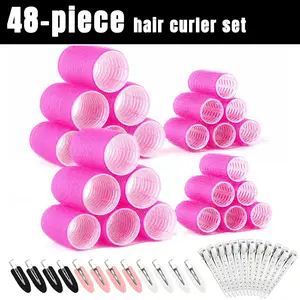 Women's 48PCS Heatless Hair Rollers Kit, No Heat Velcro SelfGrip Curling Rollers with Metal Duckbill Clips, 2 Sizes for ShortMedium Long Fine Thick Hair, Damage-Free Overnight DIYBouncy Beach Waves Styling Tool Ideal Birthday Mother's DayGift, Haircare