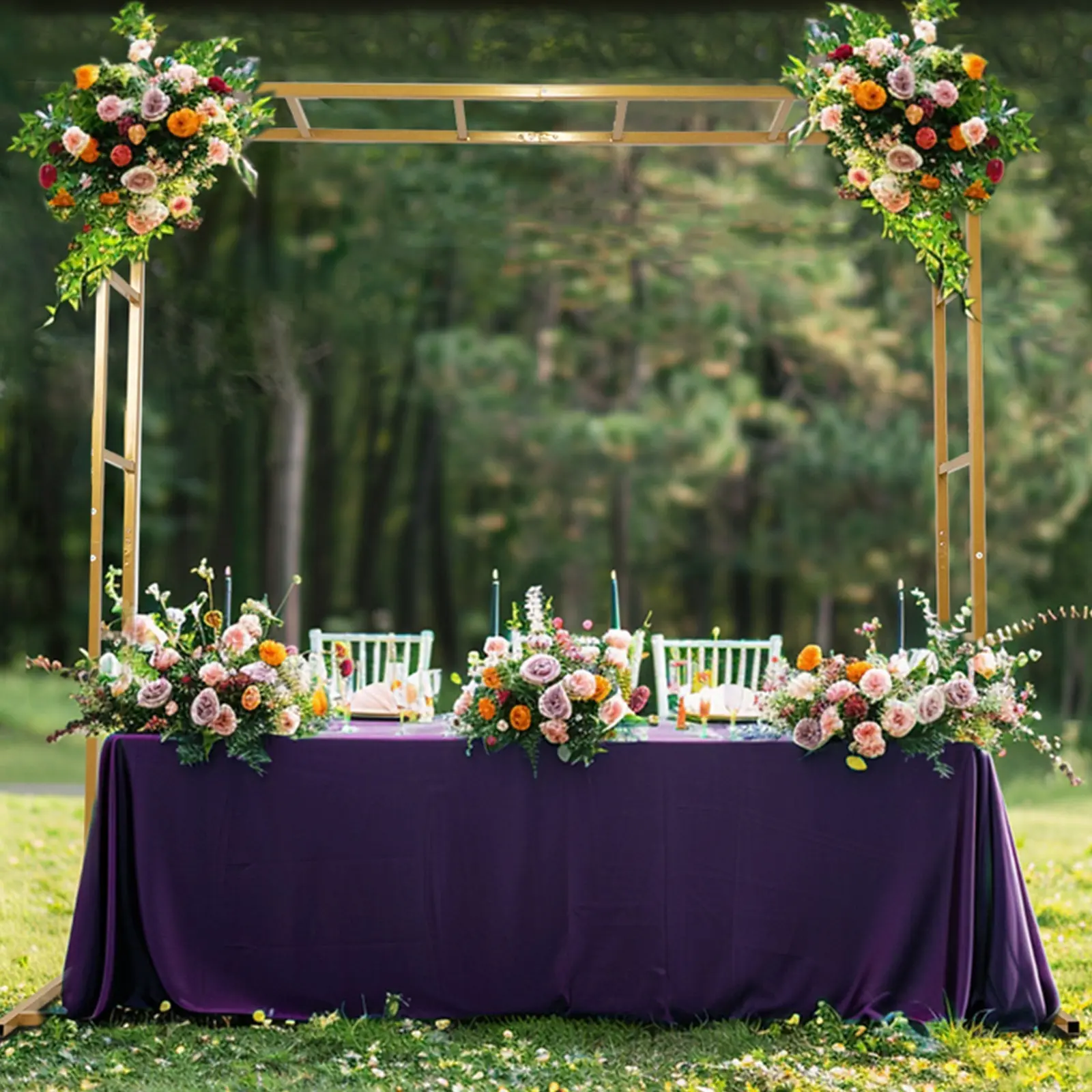 Gold Square Shape Wedding Arched Backdrop - 6ftx6ft Freestanding Over-the-Table Double-Frame Stand with Panels, Pink Gold Balloons, Festive Backdrops & Banners for Anniversary, Birthday (6ft High)