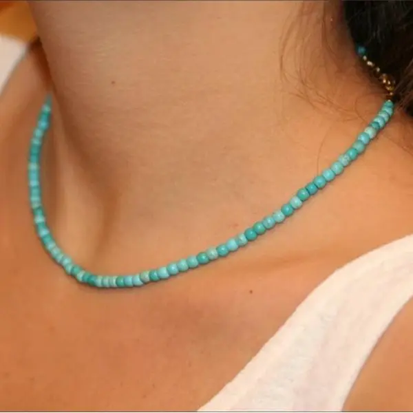 Energy Protection Natural Crystal Necklaces & Pendants, Genuine Natural Blue Turquoise 3mm Round Tiny Beads Dainty Minimalist Boho Healing Crystal Choker Gift