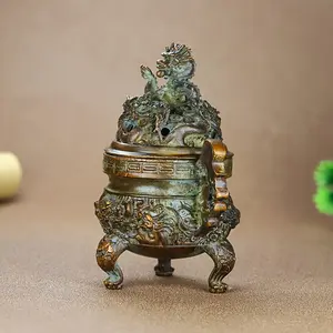 Oriental Vintage Metal Incense Holder with Dragon Motif - A Retro-style Incense Holder with a Unique Design, Alloy Censer on Sturdy Legs for Meditation, Yoga Spaces, Living Room & Office Decor (No Power Required)