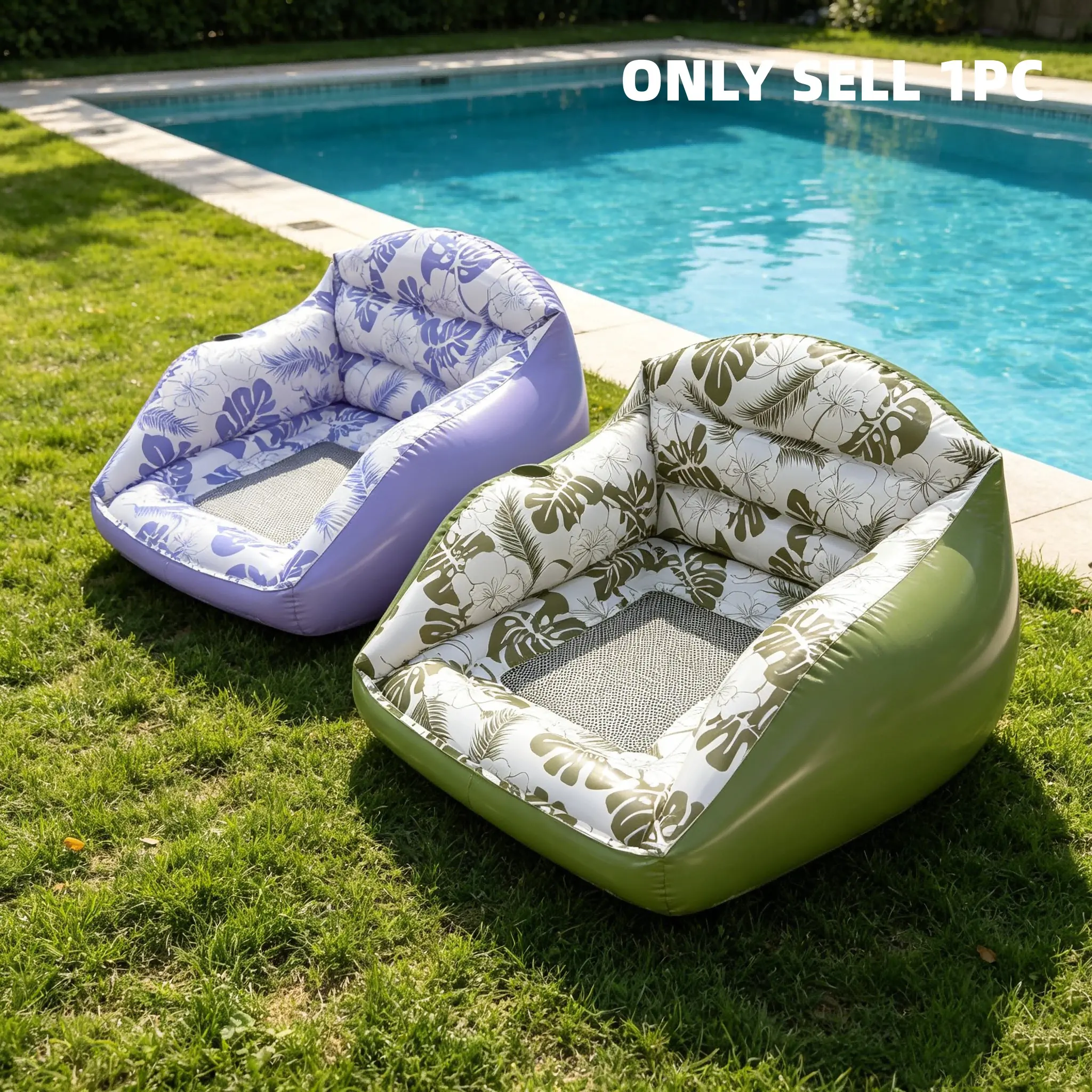 Inflatable Sofa Pool Float with Cup Holder, Minimalist Design, 3-In-1 Pool Toy, Pool Floaties, Perfect for Parties, Lakes, Rivers, Ocean, Outdoor Use, Inflatable Pool Floats