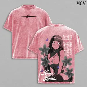 Hinata Hyuga Naruto Vintage Washed Tee | Byakugan Princess | Hyuga Clan Anime Manga Double Printed T-Shirt | Heavy Cotton Unisex Oversized Streetwear Graphic Top