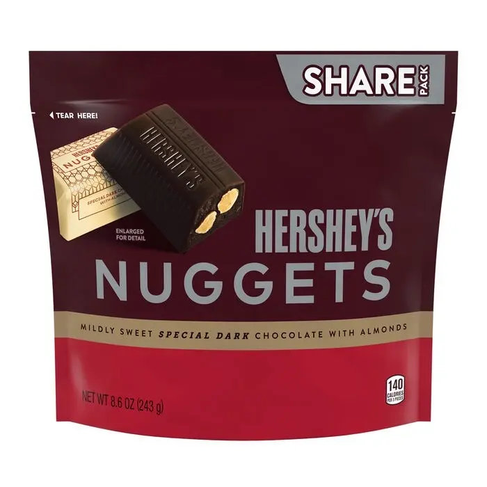 Hershey's Mildly Sweet Special Dark Chocolate with Almonds Bite-Sized Nuggets, Gluten-Free Chocolate Snacks, Individual Treats