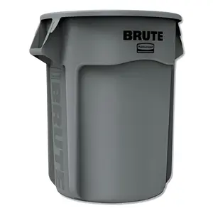 Vented Round Brute Container, 55 gal, Plastic, Gray