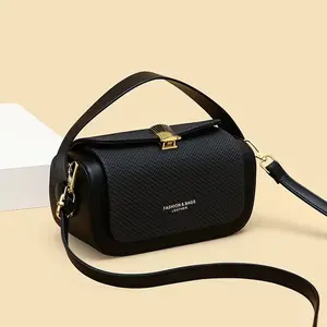 Fashion & Bags Leather Crossbody Handbag Textured Design with Gold Lock & Adjustable Shoulder Strap for Women