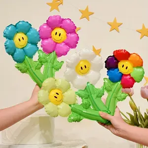36/ 50Pcs Handheld Daisy Balloons – Smiley Face Self-Sealing Foil, Multicolor – Perfect for Kids Birthday Party, Classroom Decor, Graduation Ceremony, Outdoor Photo Prop – Great for Christmas & Halloween Gift