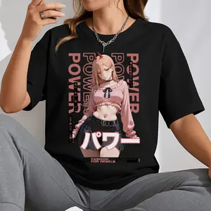 Power Anime Girl Tee – Chainsaw Man Waifu Graphic with Pink Rebel Outfit on Gildan Heavy Cotton Unisex Shirt