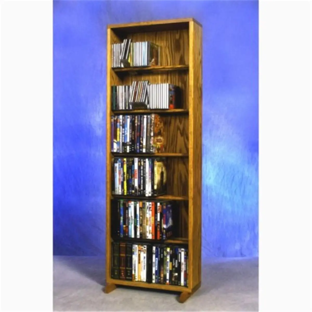 Honey Oak Dowel CD/DVD Cabinet Tower, Solid Oak Wood Home Library Storage, 6-Row, 252-CDs Capacity, Fully Assembled Indoor Shelving for Any Room