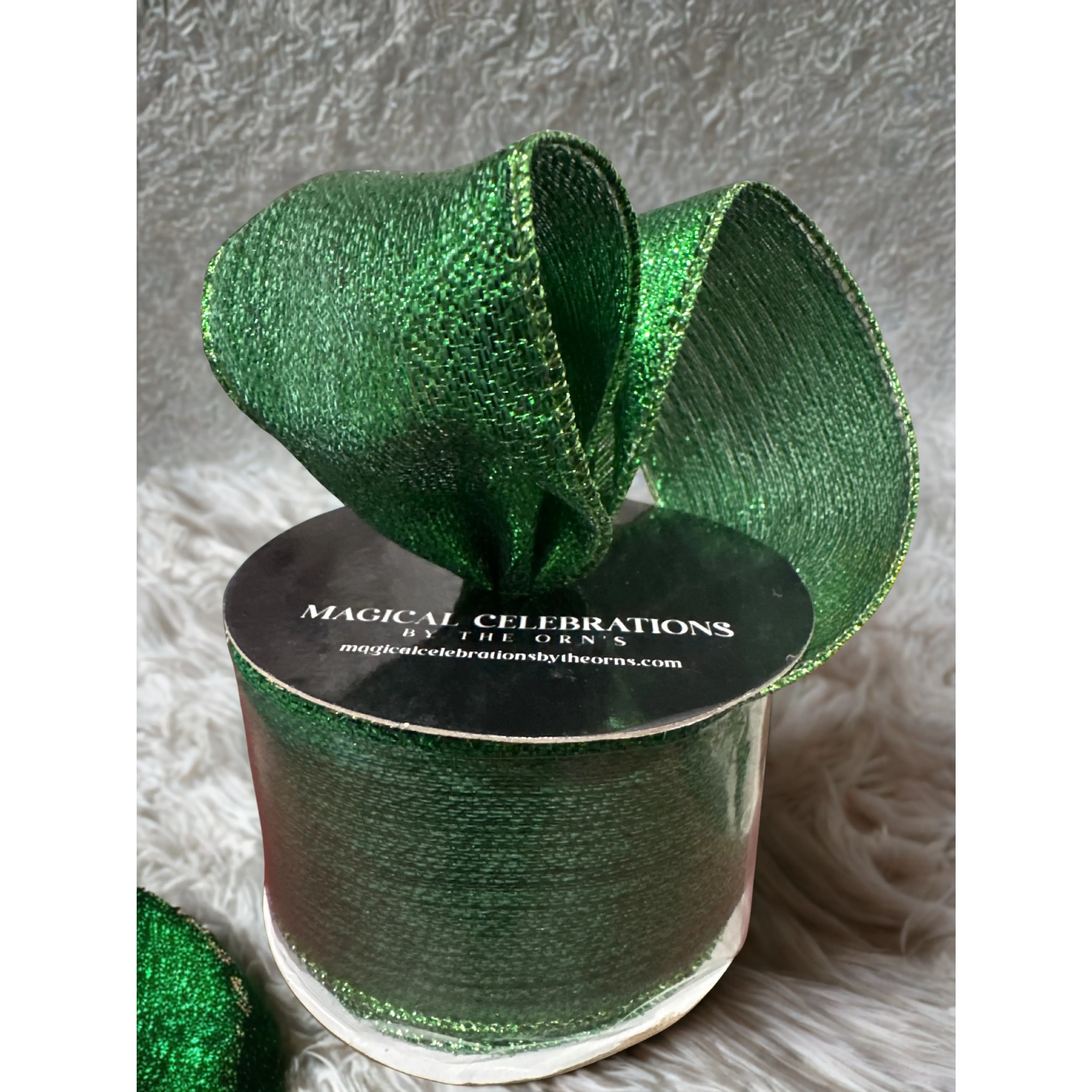 Green Lamé Wire Edge Ribbon – 2.5" x 10 Yards
