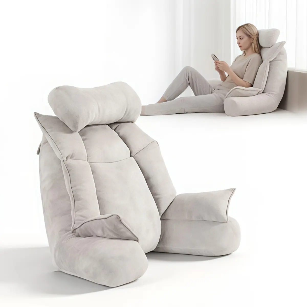Large Chenille Bed Backrest Cushion - Ultra-Soft Ergonomic Full Back Support Pillow, 36×22×30 in, for Reading, Working on Bed & Couch
