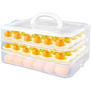 3 Layer Deviled Egg Trays Containers with Lid,Plastic Refrigerator Egg Carrier with Handle for 72 holes,Clear Storage Platter for Portable Devil Egg,Easter Thanksgiving