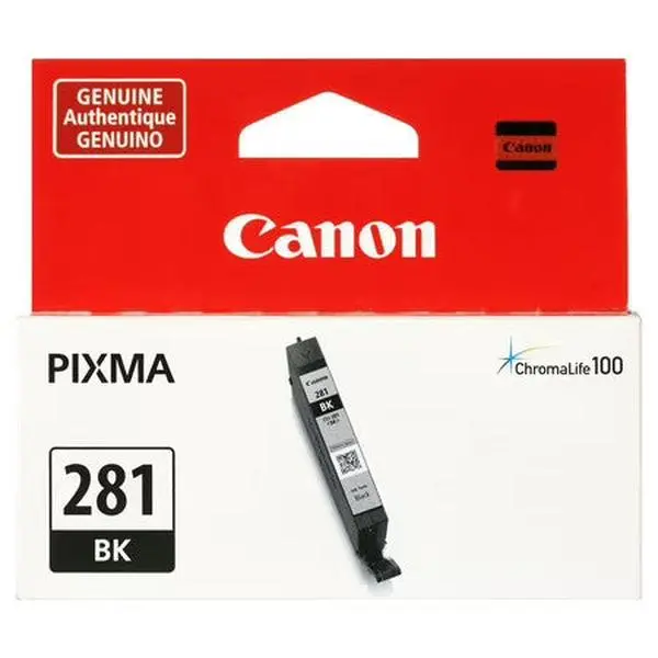 Genuine Canon PIXMA 281 BK ChromaLife 100 Original Part Ink Tank Printer Cartridge, Compatible with PIXMA Models, Ensures High-Quality Printouts, Preserves Printer Performance, Genuine/Original