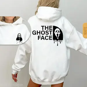 <scream>Movie Ghost Face Pattern Sweater, Halloween Ghost Face Pattern Hoodie on Both Sides, Iconic Horror Movie Mask Design, Halloween Casual Sweatshirt Hooded Suits Gift for Best Friends, Husband, Wife