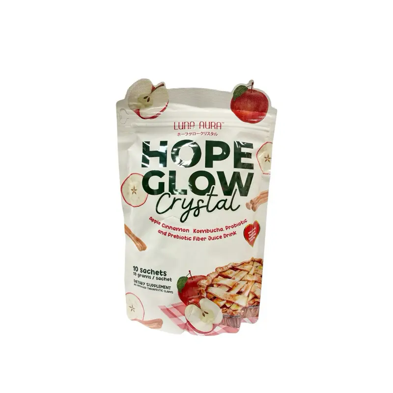 Luna Aura HOPE GLOW Crystal Apple Cinnamon Kombucha - Probiotic & Prebiotic Fiber Juice Drink (18g x 10 Sachets) with S-Acetyl Glutathione for Radiant Skin & Healthy Gut Support