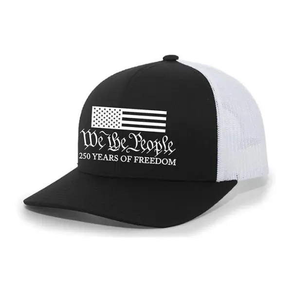 TRENZ SHIRT COMPANY Hat for Men - Patriotic We The People Snapback Mesh Trucker Hat, American Flag 250 Years of Freedom Design for Independence Day, American Themed Hats