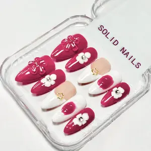 Solid Nails |24 Design Handmade Artist Press-On Nail Handemade Press On Nails REUSABLE 3D Gel Fake nails acrylic press nails/Summer 2025