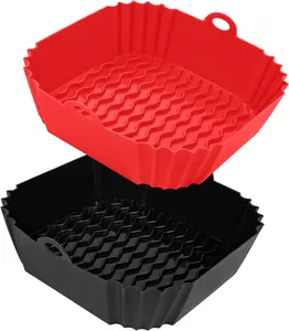 2 Pack Air Fryer Silicone Liners, 8.5''Square Air Fryer Silicone Basket,Heat Resistant Easy Cleaning Air Fryers Oven Accessories, Reusable Air Fryer Silicone Bowl Fits 4 To 7QT
