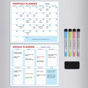 Magnetic Whiteboard Calendar for Fridge – 2-Pack Monthly & Weekly Planners (14”x12”) – Dry Erase Boards with Notes Section, Shaded Dates – Includes 4 Markers & Magnetic Eraser