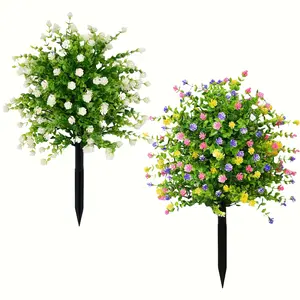 1 piece artificial camellia eucalyptus ground planting tree with ground spikes, 20 inch UV resistant artificial green shrub, Fake Blossom Plants, used outdoors, realistic artificial plant shrub, used for garden courtyard decoration, Plastic Greenery